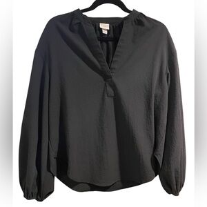 A New Day Black V Neck Blouse Long Sleeve Small